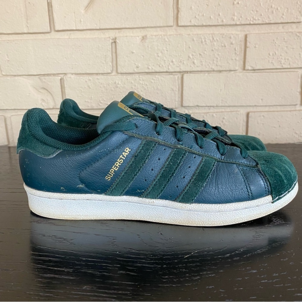 Adidas Originals Superstar Shelltoe Green Gold Sneakers Suede Women’s Size 6.5